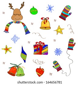 New Year Sketch Colorful Vector Set