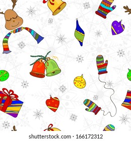 New Year Sketch Colorful Vector Seamless