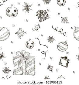 New Year Sketch Vector Seamless 
