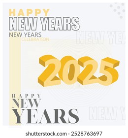 New year for the year of the snake 2025. Gold and black text on a white background. Happy New Year 2025 concept. Flat vector illustration.