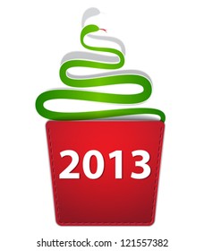 New Year snake like Christmas tree creeping from a pocket. Vector illustration