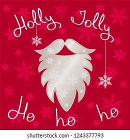 New year snow beard with snowflackes and lettering on red background. Vector background. EPS 10.