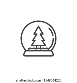 New Year Snow Globe Line Icon. Linear Style Sign For Mobile Concept And Web Design. Snow Globe With A Xmas Tree Outline Vector Icon. Symbol, Logo Illustration. Vector Graphics