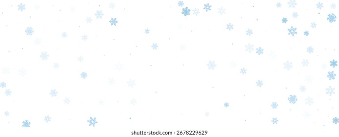 Fondo del copo de nieve del año Nuevo. Ornamento de escamas que caen del hielo frío. Borde escarchado blanco con patrón de estrella de cristal. Textura de la decoración de Festiva para el Anuncio de temporada. Ilustración vectorial.