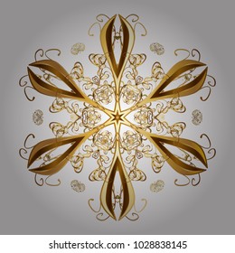New year snowflake. Cute abstract snowflakes vector design on white and yellow colors. Flat snow doodle icons, snow flakes silhouette for christmas banner, cards.
