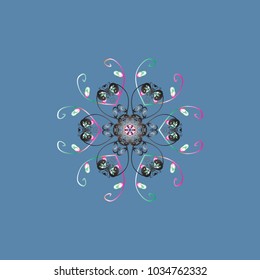 New year snowflake. Cute abstract snowflake vector design on blue, gray and neutral colors. Flat snow doodle icons, snow flakes silhouette for christmas banner, cards.