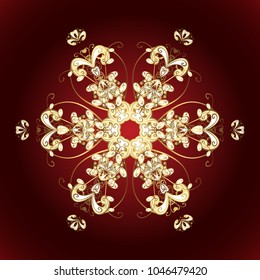 New year snowflake. Cute abstract snowflake vector design on brown, red and beige colors. Flat snow doodle icons, snow flakes silhouette for christmas banner, cards.