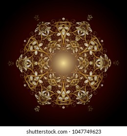 New year snowflake. Cute abstract snowflakes vector design on brown, black and beige colors. Flat snow doodle icons, snow flakes silhouette for christmas banner, cards.
