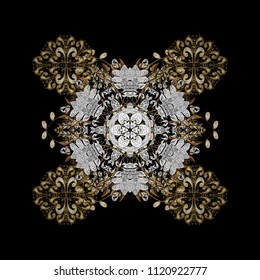 New year snowflake. Cute abstract snowflake vector design on black, white and brown colors. Flat snow doodle icons, snow flakes silhouette for christmas banner, cards.