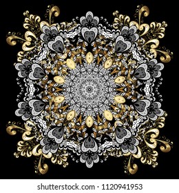 New year snowflake. Cute abstract snowflakes vector design on black, gray and white colors. Flat snow doodle icons, snow flakes silhouette for christmas banner, cards.
