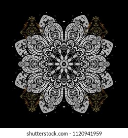 New year snowflake. Cute abstract snowflake vector design. Flat snow doodle icons, snow flakes silhouette in black, white and gray colors for christmas banner, cards.