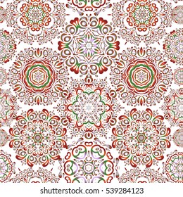 New year snowflake. Cute abstract seamless snowflakes vector design on white background. Flat snow doodle icons, snow flakes silhouette in neutral, red and orange colors for christmas banner, cards.