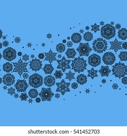 New year snowflake. Cute abstract seamless snowflakes vector design. Flat snow doodle icons, snow flakes silhouette in violet, green and blue colors for christmas banner, cards.
