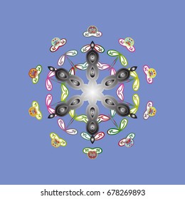 New year snowflake. Cute abstract snowflakes vector design on colorful background. Flat snow doodle icons, snow flakes silhouette in colors for christmas banner, cards.