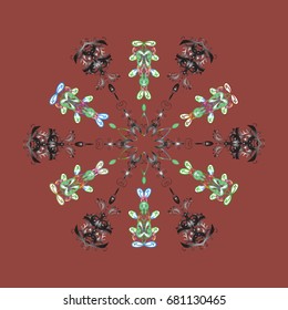 New year snowflake. Cute abstract snowflakes vector design on colorful background. Flat snow doodle icons, snow flakes silhouette in colors for christmas banner, cards.