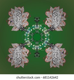 New year snowflake. Cute abstract snowflake vector design on colorful background. Flat snow doodle icons, snow flakes silhouette in colors for christmas banner, cards.