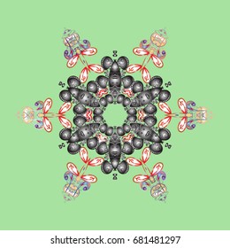 New year snowflake. Cute abstract snowflake vector design on colorful background. Flat snow doodle icons, snow flakes silhouette in colors for christmas banner, cards.