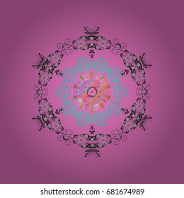 New year snowflake. Cute abstract snowflake vector design on colorful background. Flat snow doodle icons, snow flakes silhouette in colors for christmas banner, cards.