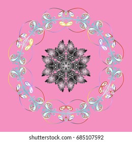 New year snowflake. Cute abstract snowflake vector design on colorful background. Flat snow doodle icons, snow flakes silhouette in colors for christmas banner, cards.