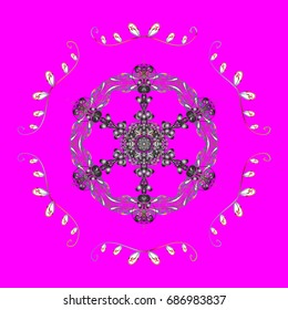 New year snowflake. Cute abstract snowflakes vector design on colorful background. Flat snow doodle icons, snow flakes silhouette in colors for christmas banner, cards.