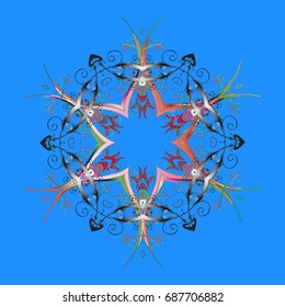 New year snowflake. Cute abstract snowflakes vector design on colorful background. Flat snow doodle icons, snow flakes silhouette in colors for christmas banner, cards.