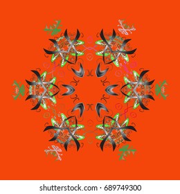 New year snowflake. Cute abstract snowflakes vector design on colorful background. Flat snow doodle icons, snow flakes silhouette in colors for christmas banner, cards.