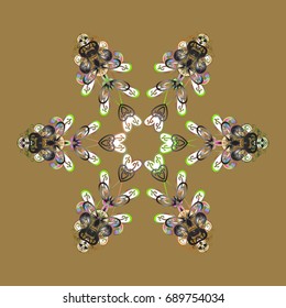 New year snowflake. Cute abstract snowflakes vector design on colorful background. Flat snow doodle icons, snow flakes silhouette in colors for christmas banner, cards.