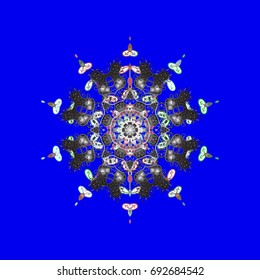New year snowflake. Cute abstract snowflakes vector design on colorful background. Flat snow doodle icons, snow flakes silhouette in colors for christmas banner, cards.
