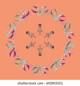 New year snowflake. Cute abstract snowflake vector design on colorful background. Flat snow doodle icons, snow flakes silhouette in colors for christmas banner, cards.