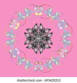 New year snowflake. Cute abstract snowflake vector design on colorful background. Flat snow doodle icons, snow flakes silhouette in colors for christmas banner, cards.
