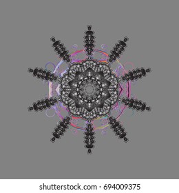 New year snowflake. Cute abstract snowflake vector design on colorful background. Flat snow doodle icons, snow flakes silhouette in colors for christmas banner, cards.
