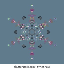 New year snowflake. Cute abstract snowflake vector design on colorful background. Flat snow doodle icons, snow flakes in colors for christmas banner, cards.