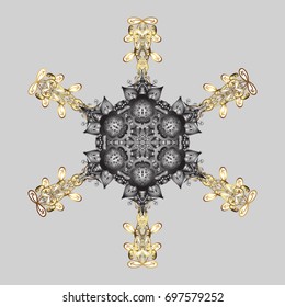 New year snowflake. Cute abstract snowflake vector design on gray background. Flat snow doodle icons, snow flakes silhouette in colors for christmas banner, cards.
