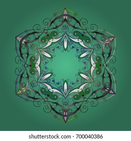 New year snowflake. Cute abstract snowflakes vector design on colored background. Flat snow doodle icons, snow flakes silhouette in colors for christmas banner, cards.