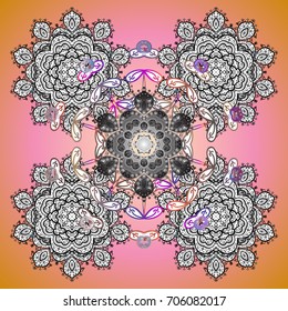 New year snowflake. Cute abstract snowflake vector design on colored background. Flat snow doodle icons, snow flakes silhouette in colors for christmas banner, cards.
