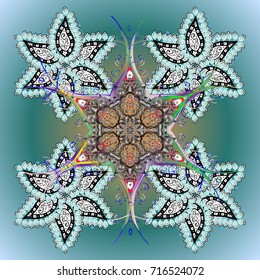 New year snowflake. Cute abstract snowflakes vector design on background. Flat snow doodle icons, snow flakes silhouette in colors for christmas banner, cards.