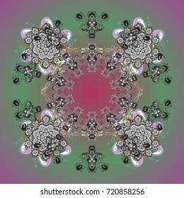 New year snowflake. Cute abstract snowflakes vector design on background. Flat snow doodle icons, snow flakes silhouette in colors for christmas banner, cards.