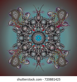 New year snowflake. Cute abstract snowflakes vector design on colored background. Flat snow doodle icons, snow flakes silhouette in colors for christmas banner, cards.