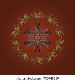 New year snowflake. Cute abstract snowflake vector design on brown, gray and yellow colors. Flat snow doodle icons, snow flakes silhouette in brown, gray and yellow colors for christmas banner, cards.
