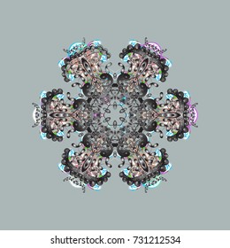 New year snowflake. Cute abstract snowflake vector design on gray, white, neutral colors. Flat snow doodle icons, snow flakes silhouette in gray, white and neutral colors for christmas banner, cards.