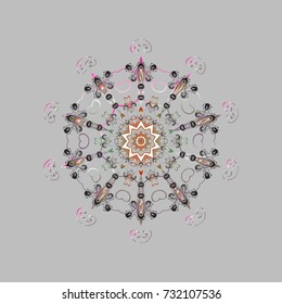 New year snowflake. Cute abstract snowflakes vector design. Flat snow doodle icons, snow flakes silhouette in neutral, gray and beige colors for christmas banner, cards.