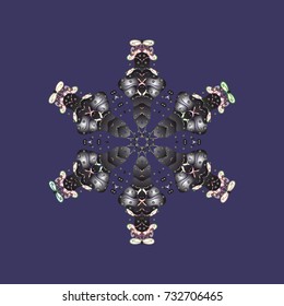 New year snowflake. Cute abstract snowflakes vector design on violet, gray and neutral colors. Flat snow doodle icons, snow flakes silhouette for christmas banner, cards.