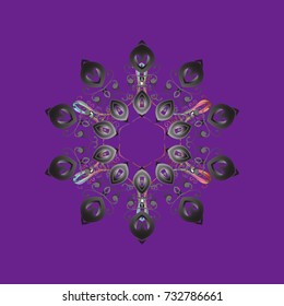 New year snowflake. Cute abstract snowflake vector design on purple, gray and brown colors. Flat snow doodle icons, snow flakes silhouette in purple, gray and brown colors for christmas banner, cards.