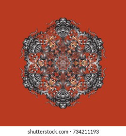 New year snowflake. Cute abstract snowflakes vector design on orange, gray and brown colors. Flat snow doodle icons, snow flakes silhouette in orange, gray and brown colors for christmas banner, cards