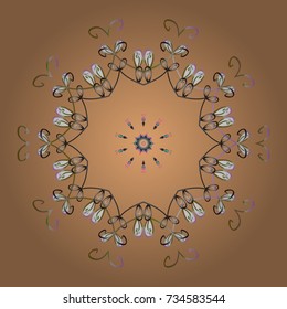 New year snowflake. Cute abstract snowflake vector design on beige, gray and white colors. Flat snow doodle icons, snow flakes silhouette in beige, gray and white colors for christmas banner, cards.