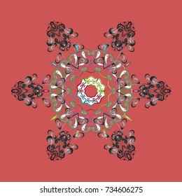 New year snowflake. Cute abstract snowflake vector design on pink, gray and beige colors. Flat snow doodle icons, snow flakes silhouette in pink, gray and beige colors for christmas banner, cards.