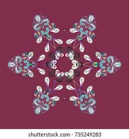 New year snowflake. Cute abstract snowflake vector design on purple, white and neutral colors. Flat snow doodle icons, snow flakes silhouette for christmas banner, cards.