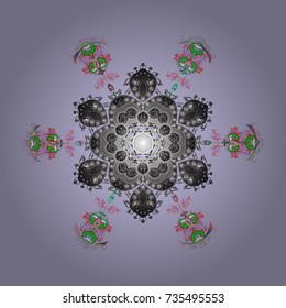 New year snowflake. Cute abstract snowflake vector design on neutral, gray and pink colors. Flat snow doodle icons, snow flakes silhouette in neutral, gray and pink colors for christmas banner, cards.