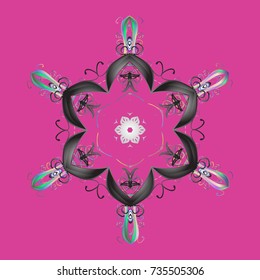 New year snowflake. Cute abstract snowflake vector design on pink, gray and blue colors. Flat snow doodle icons, snow flakes silhouette in pink, gray and blue colors for christmas banner, cards.