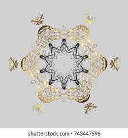 New year snowflake. Cute abstract snowflake vector design on gray, brown and beige colors. Flat snow doodle icons, snow flakes silhouette for christmas banner, cards.